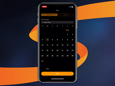 Shifte App | Guard Rota animation calendar card dark theme filter ios job board list mobile app multiselection orange ui ux design