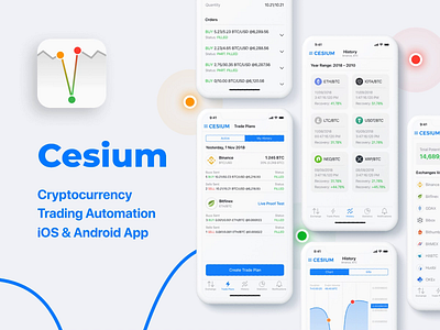 Cesium – Cryptocurrency Trading Automation App android animation blue clean design cover crypto trading ios minimal app mobile app design principle ui