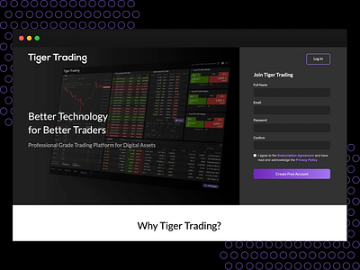 Tiger Trading | Product Website crypto cryptocurrency dark ui design minimalism principle trading violet web app website website design