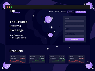 Tiger Exchange | Product Website crypto gradient illustration product design product page violet web website design