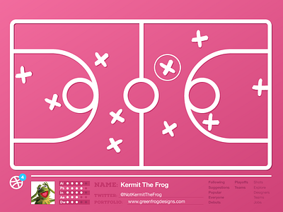 4 Dribbble Invites basketball court dribbble invitations kermit the frog notification pink players ui x