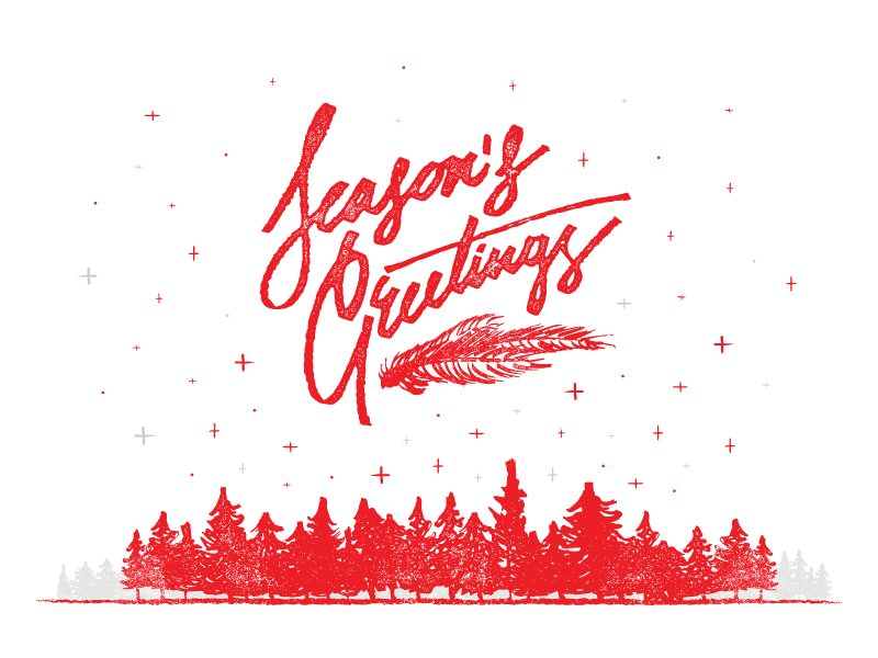 Seasons Greetings stars snow forest trees holiday christmas greeting card seasons greetings hand lettering