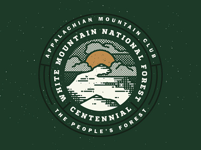 White Mountain National Forest Centennial circle clouds halftone illustration mount washington mountain sun