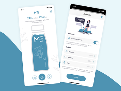 Water Intake Monitoring Application application design drink illustration intake mobile mobileapp mobileappdesign mobiledesign monitoring reminder sketch uidesign userexperience userinterface uxdesign water