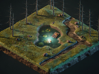 And Then a Lake 3d art blender game isometric landscape low poly lucas souza scene