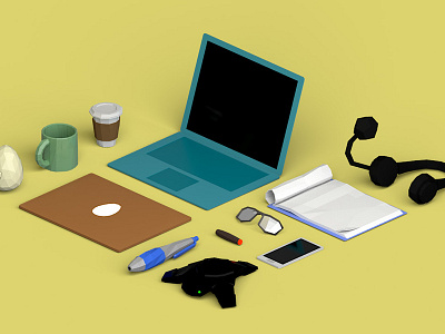 3D low poly assets 3d assets coffee laptop lowpoly