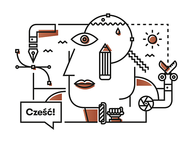 Cześć! Hello! 您好! art copper creogram design eye hello illustration interior design vector tool wall painting