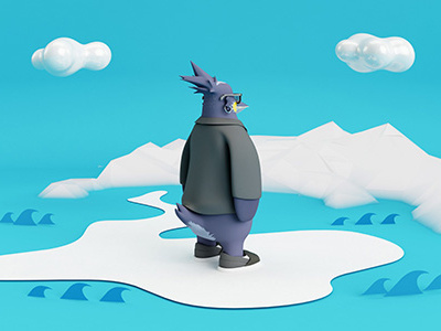 PNG The creative penguin 3d blue cinema 4d creative design hipster ice modelling motion graphics penguin pixel glasses texturing