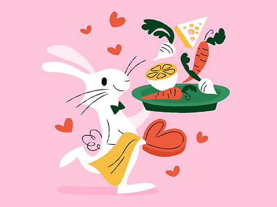 Chef Valentine's bunny dinner illustration illustrations love pink veggies