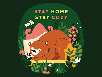 EraseCOVID bears cards erasecovid green hibernating illustration psa stay cozy stay home
