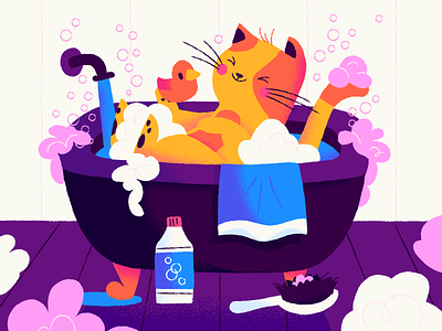 Soaps and suds bath cat illustration illustrator kitty soap suds