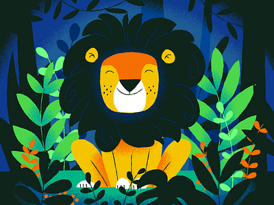 Happy Lion Academy blue green illustration jungle lion