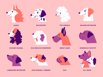 Dog Icons derpy dogs dog icons dogs illustration illustrator pink