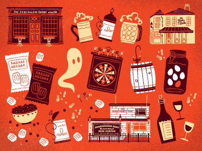 Pubs beer chips ghosts! illustration pubs red