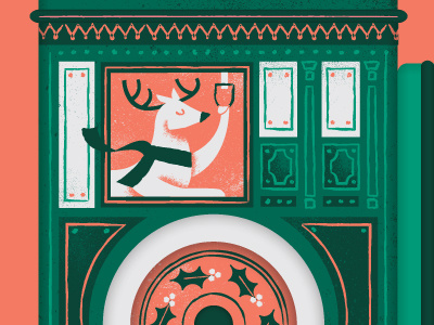 Rudolph the Train Conductor holiday illustration operating heavy machinery reindeers trains!