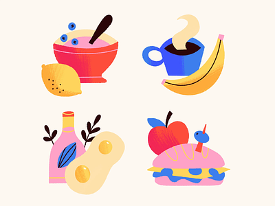 Food stickers breakfast coffee eggs food hangry hungry icon illustration lunch sandwich stickers yogurt