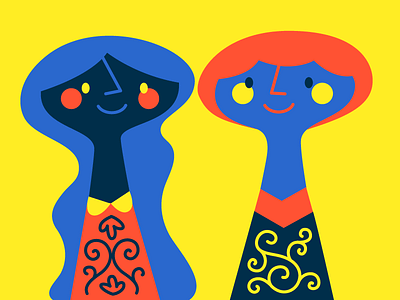 No arms blue boy girl illustration no limbs people red yellow