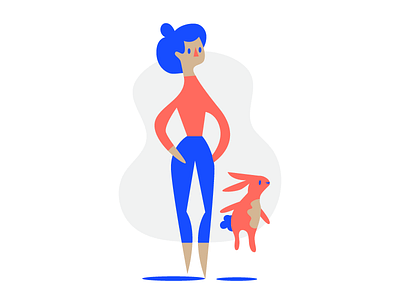 A Lady and Two Buns blue bunny buns illustration jumping red yellow