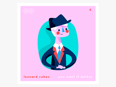 No.4—Leonard Cohen 10x2016 albums hats! illustration leonard music