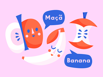 Banana in Portuguese is banana apple banana blue illustration pink red