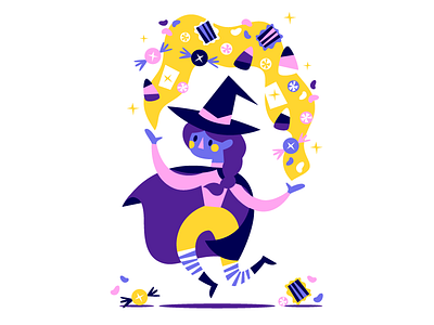 Candy witch loves candy! candy halloween illustration pink purple witch yellow