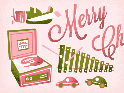 More toys greeting cards holiday illustration pink and green