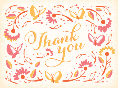 Thanks again greeting cards illustration orange and pink