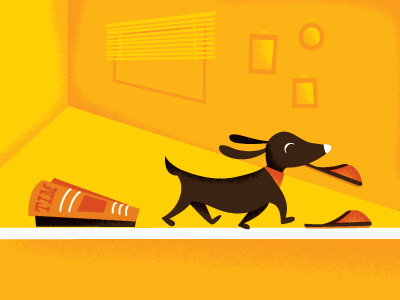 Rover, bring me my slippers. dogs illustration scenes yellow and orange