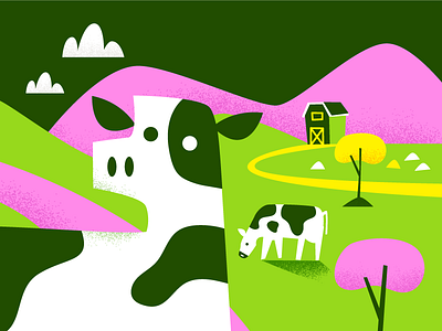 Close En-Cow-nter barn close encounters cows illustration trees