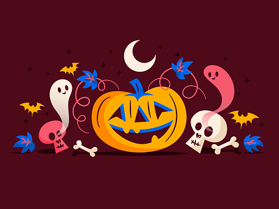Super spooky pumpkin blue brown halloween illustration pink pumpkin very spooky