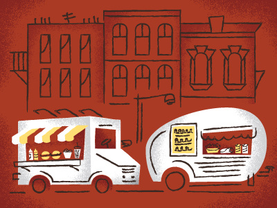 Food Trucks food illustration red and white vintage