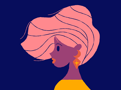 Hairy blue hair illustration lady pink purple yellow tee shirt