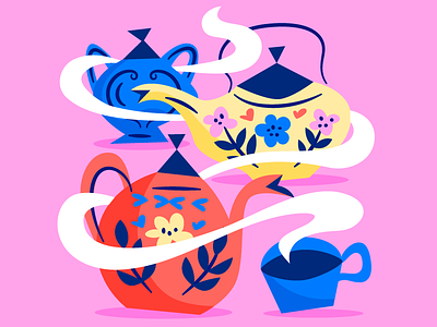 A Mad Tea-Party alice in wonderland blue childrens book illustration pink tea tea party tea pot yellow