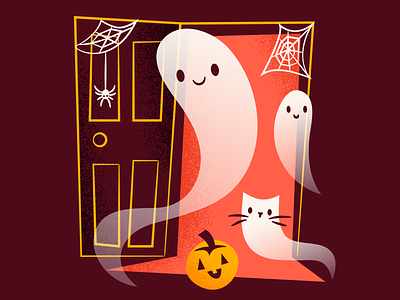 Welcome to my Haunted House brown ghost ghosties ghoulies halloween happy ghosts haunted house illustration orange spiders