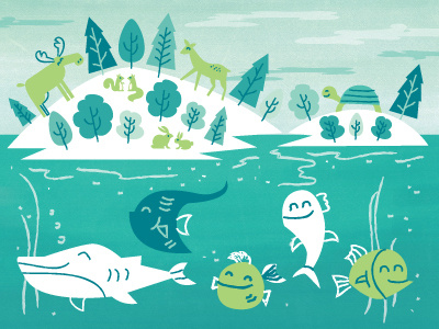 Land and Sea adorable sea creatures blue cute green illustration so much cute