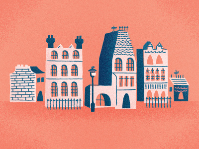 Tiny town blue city street i create whole civilizations illustration pink town