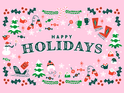 Happy Holidays! holidays illustration pattern pink snowman