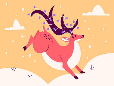 Happy reindeer happy holidays illustration illustrations pink reindeer snow yellow