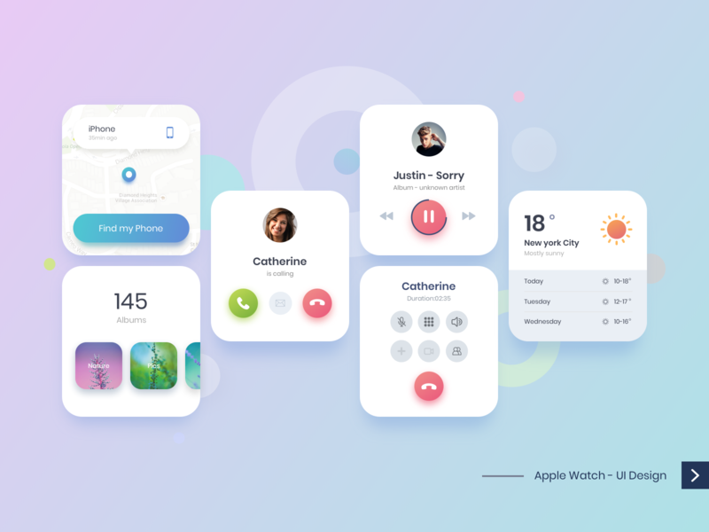 Apple watch UI design weather apple music calling watch ui watch screens