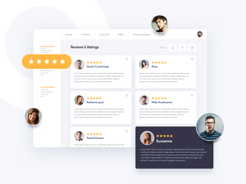Testimonials mockup wireframe dashboard testimonials ratings reviews