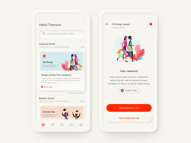 Blog Design uiux shadows light colors neumorphism articles blog design minimal design app