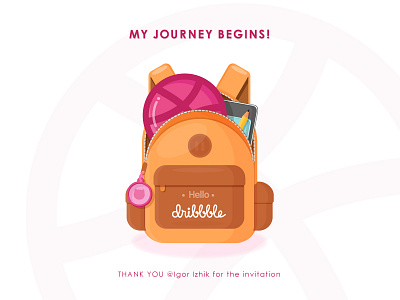 My journey begins! backpack ball design dribble first ilustration invitation invite shot