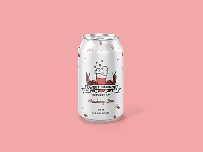 Sweet Blonde Strawberry Beer Can beer packaging branding design graphic design illustration minimal minimalist pink product mockup red visual design