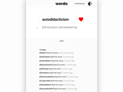 Wordo Dictionary app dictionary etymology likes social webapp word wordo