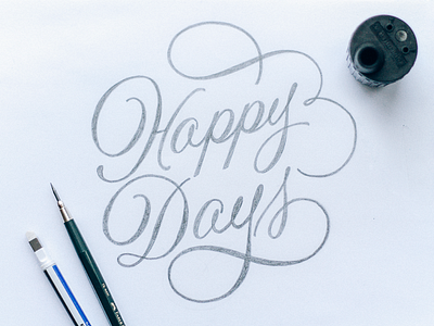 Happy Days cursive hand lettering lettering logo swashes