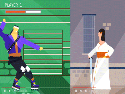 Double of Dragon vs Samurai 2d 3d 80s animation flat game illustration purple street fighter sugar blood vector