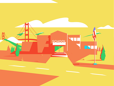 San fra School 2d animation design flat illustration san francisco school sugar blood sunny sunset vector