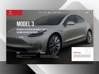 Telsa Model 3 product design sketch ui web design