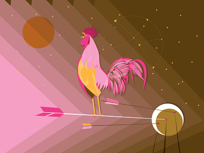 Hello Dribbble debut first shot goodmorning goodnight moon rooster sun