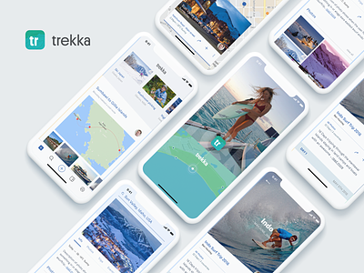 Trekka App app application brand design grid iphone listing logo map tracking travel travel blog travelapp traveller ui